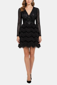Elegant Sequin Long Sleeve Cocktail Mini Dress