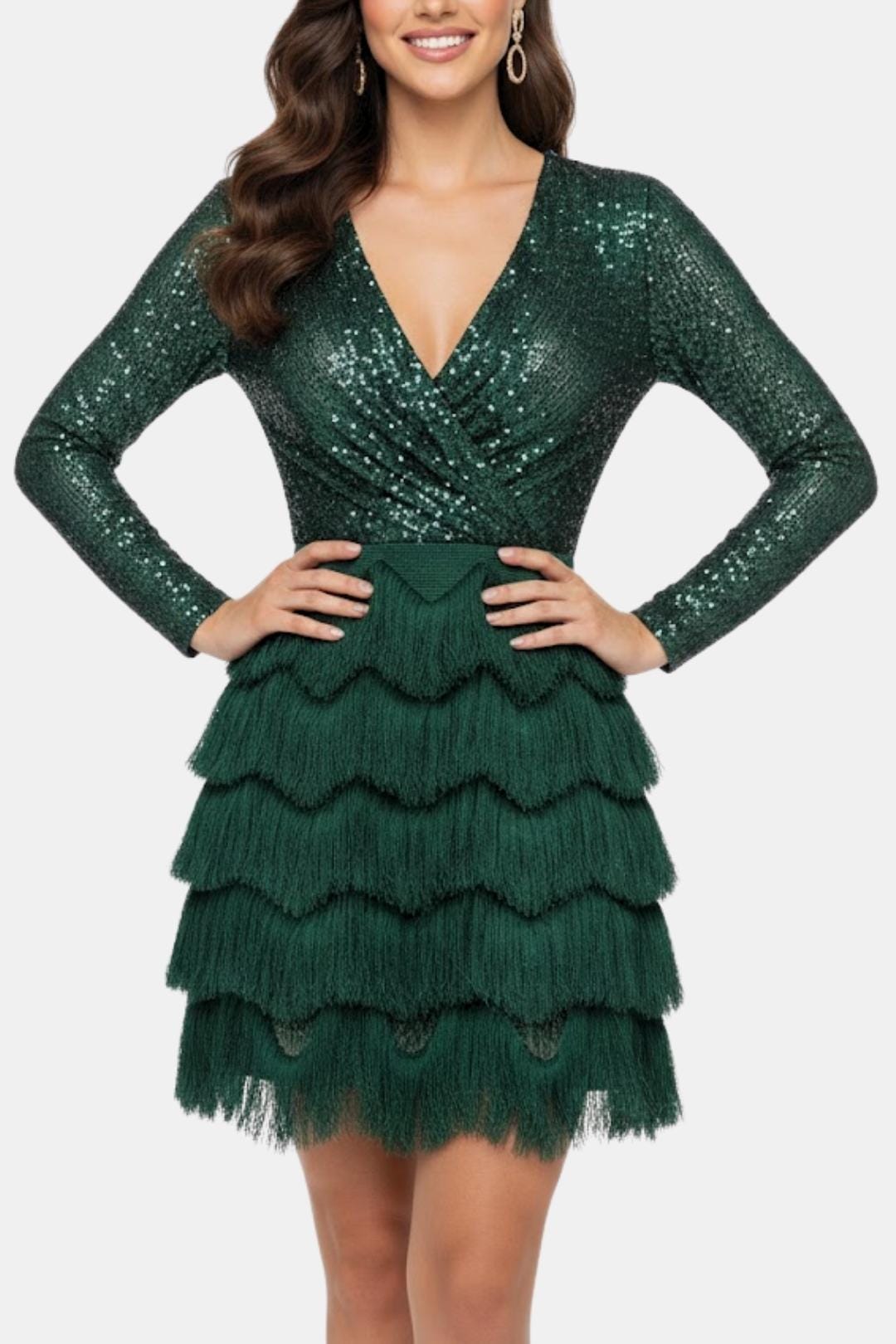Image of Women's Long Sleeve Sequin Cocktail Mini Dress