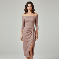 Elegant Off the Shoulder Ruched Midi Dress