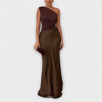 Elegant One Shoulder Satin Maxi Dress