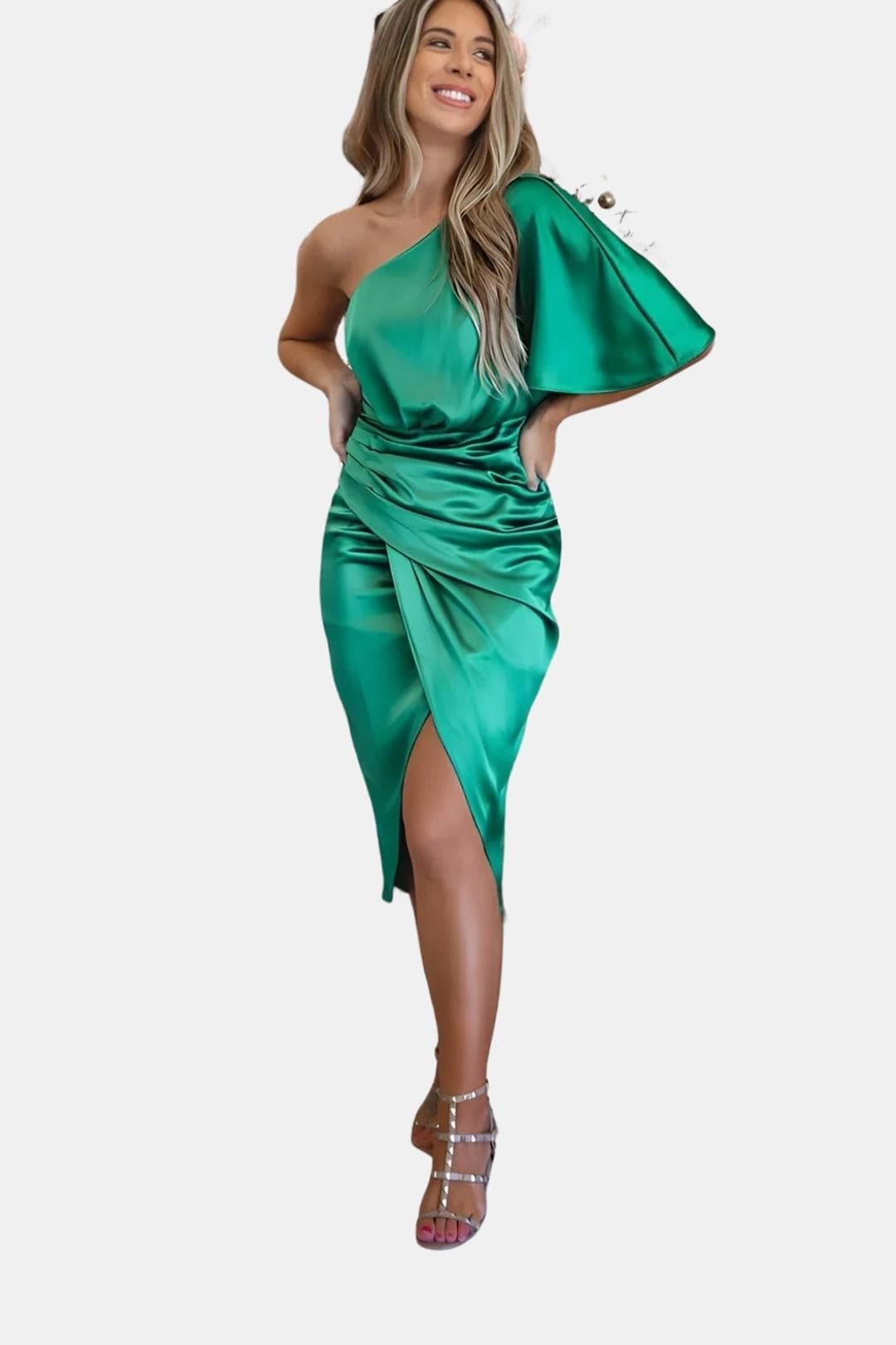 Image of Women's One-Shoulder Wrap Midi Dress