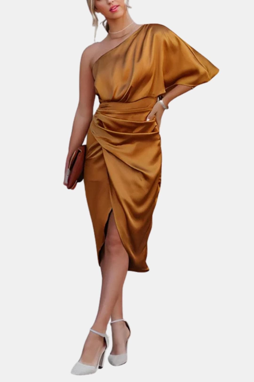 Image of Women's One-Shoulder Wrap Midi Dress