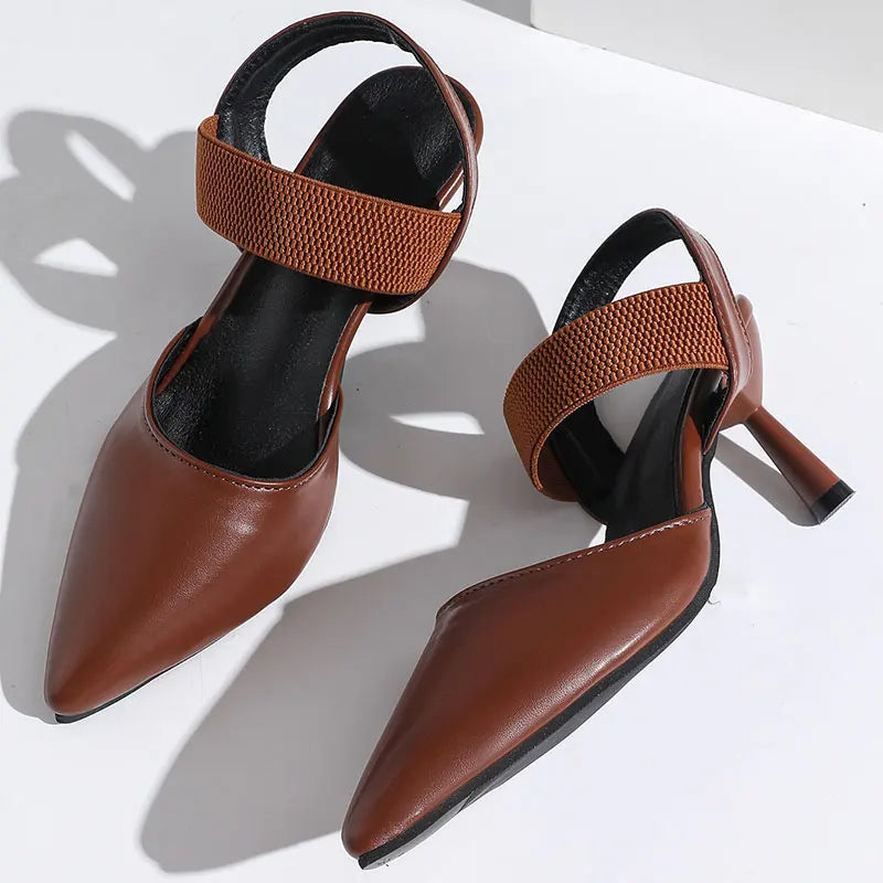 Image of Women's Pointed Toe Elastic Ankle Strap Heels