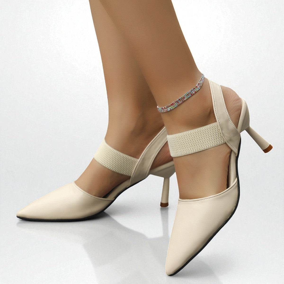 Image of Women's Pointed Toe Elastic Ankle Strap Heels