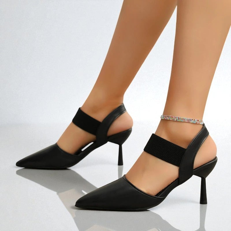 Image of Women's Pointed Toe Elastic Ankle Strap Heels