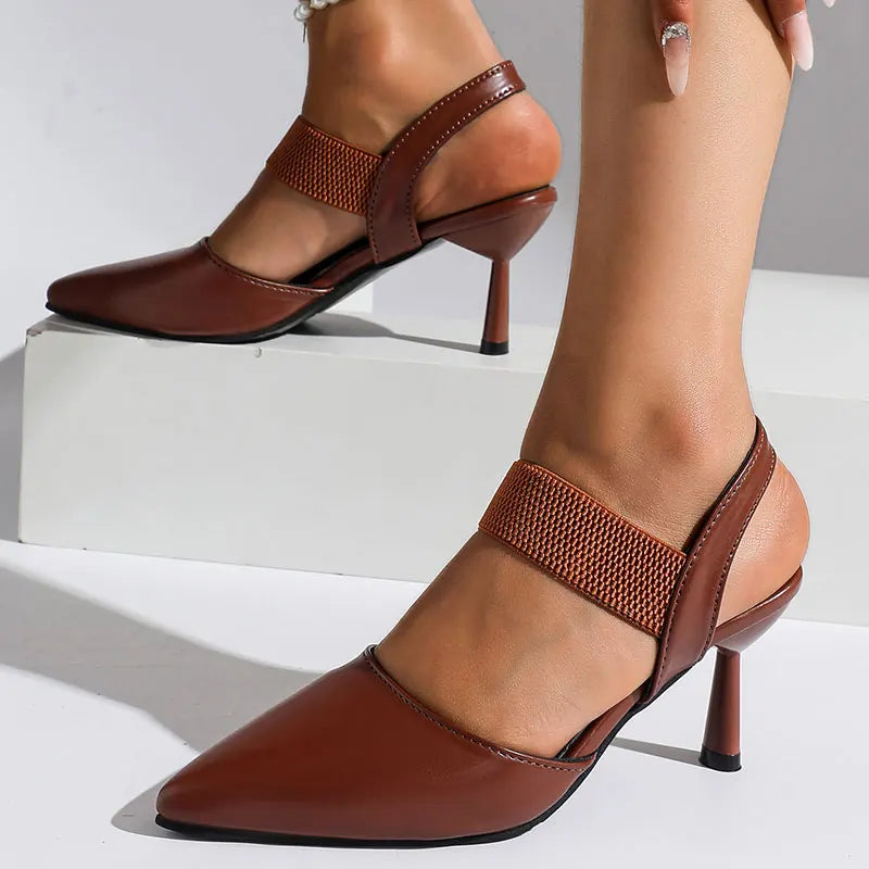 Image of Women's Pointed Toe Elastic Ankle Strap Heels