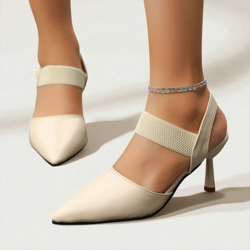 Image of Women's Pointed Toe Elastic Ankle Strap Heels
