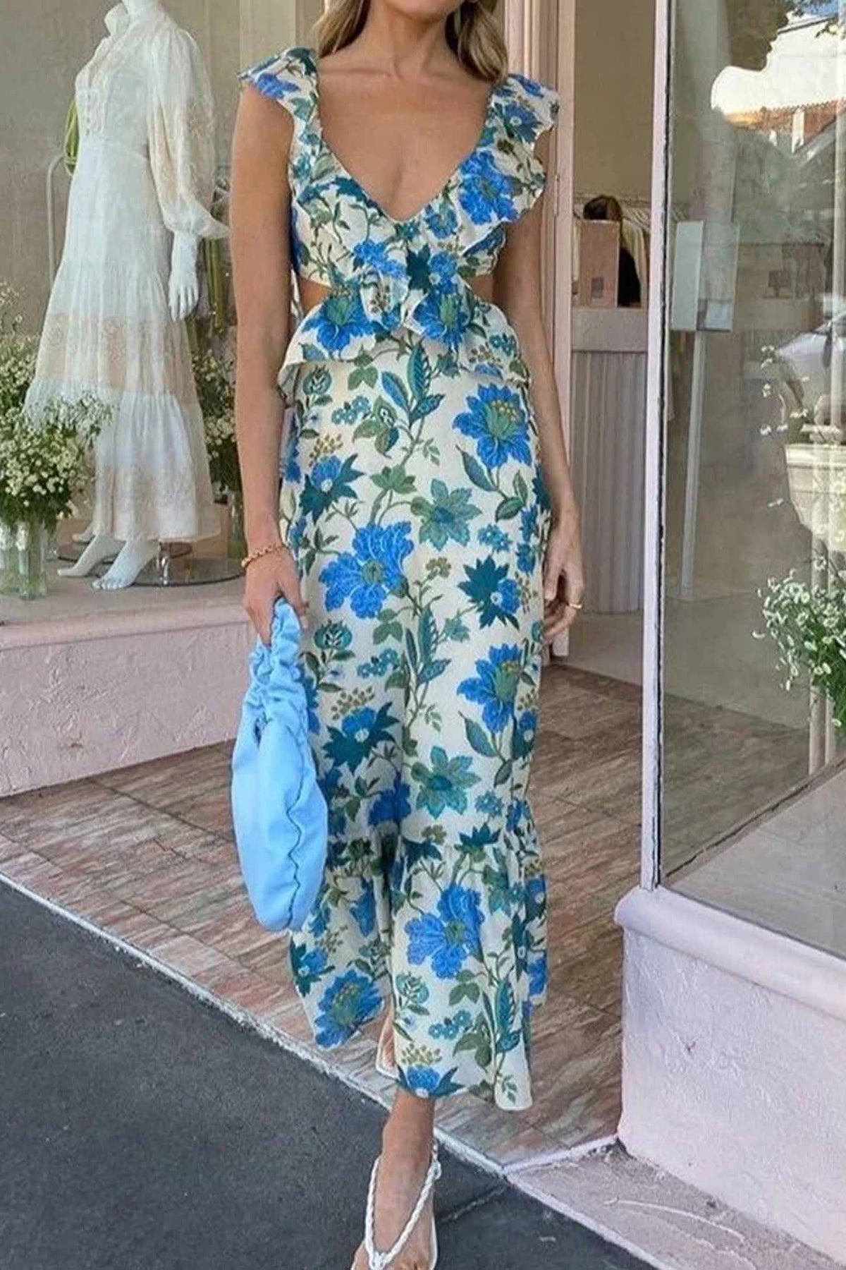 Image of Women's Ruffle Floral Summer Midi Dress