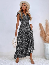 Elegant Floral Wrap Ruffle Midi Dress
