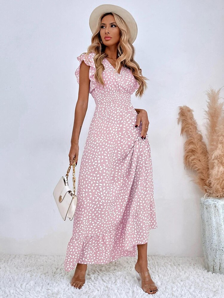 Image of Women's Ruffle Sleeve Wrap Midi Dress