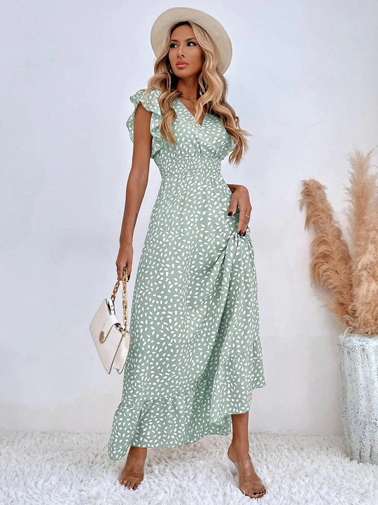 Image of Women's Ruffle Sleeve Wrap Midi Dress