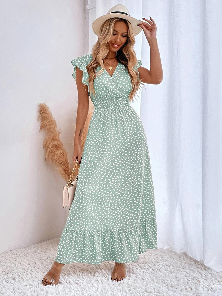 Image of Women's Ruffle Sleeve Wrap Midi Dress