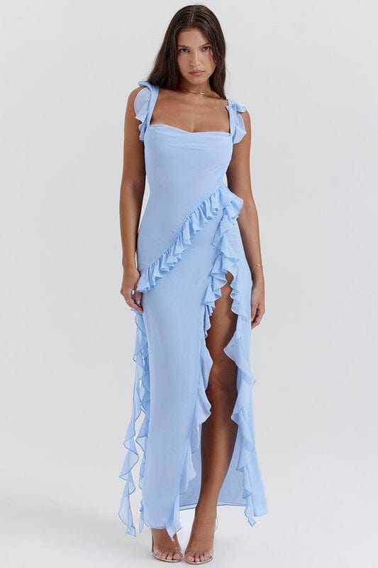Image of Women's Ruffle Trim Fit & Flare Maxi Dress