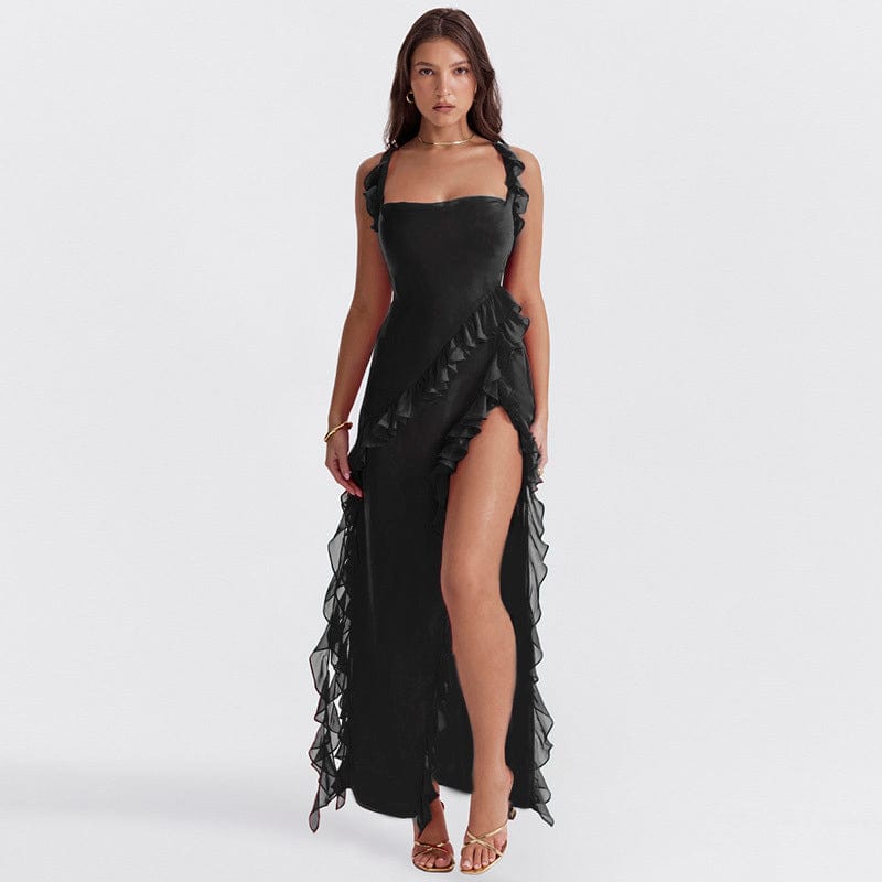 Image of Women's Ruffle Trim Fit & Flare Maxi Dress