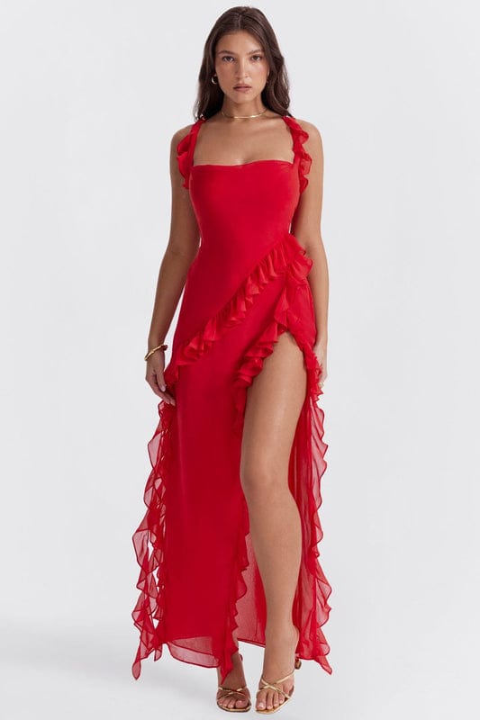 Image of Women's Ruffle Trim Fit & Flare Maxi Dress