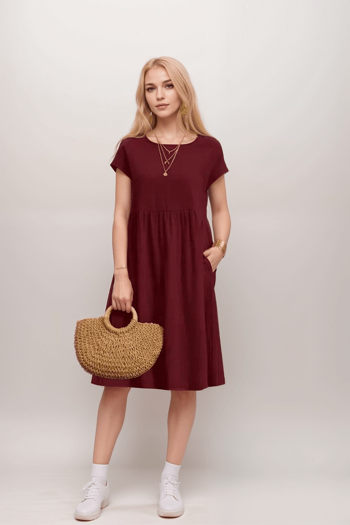 Image of Women's Short Sleeve A-Line Midi Dress