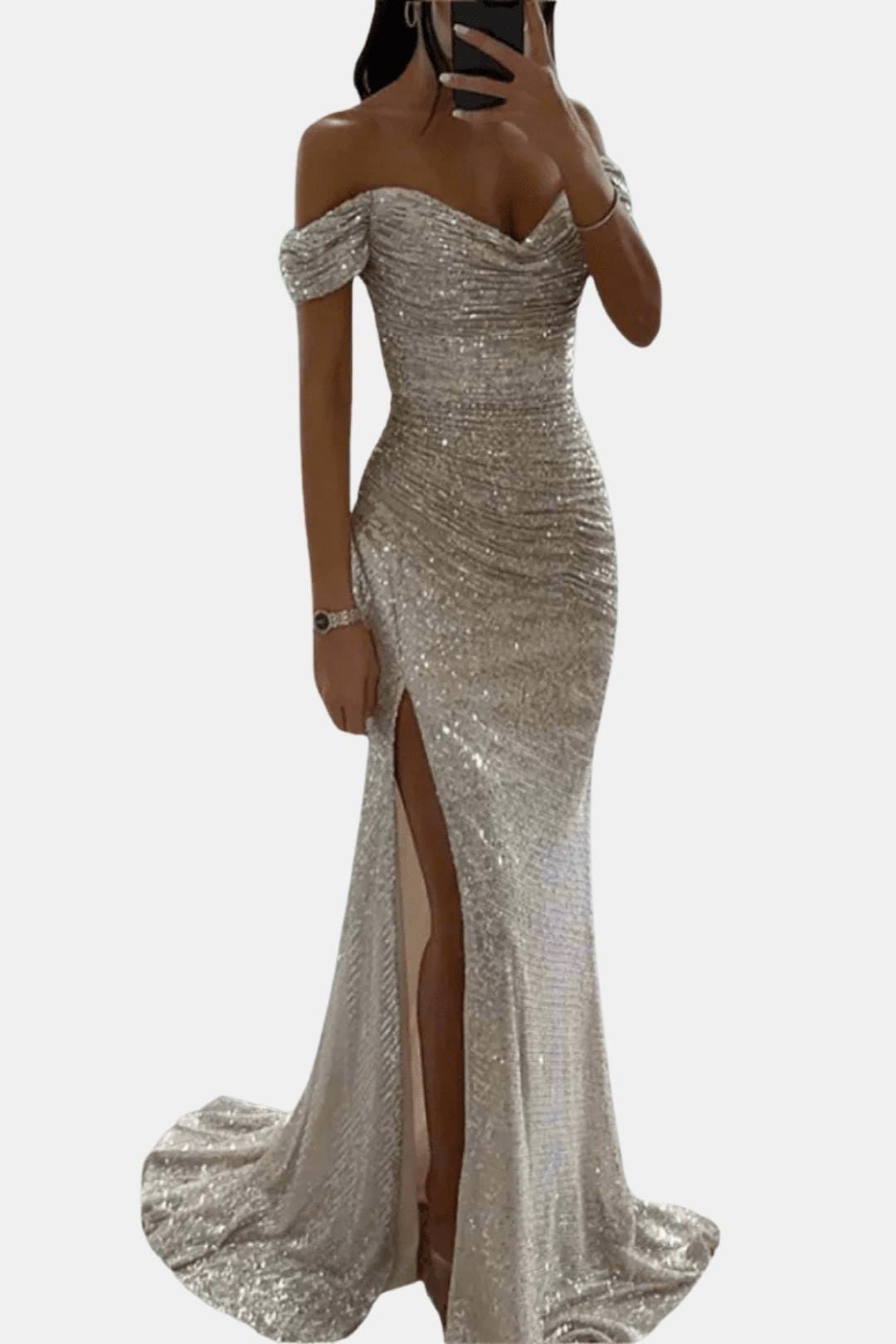 Image of Women's Slit Off-Shoulder Maxi Dress