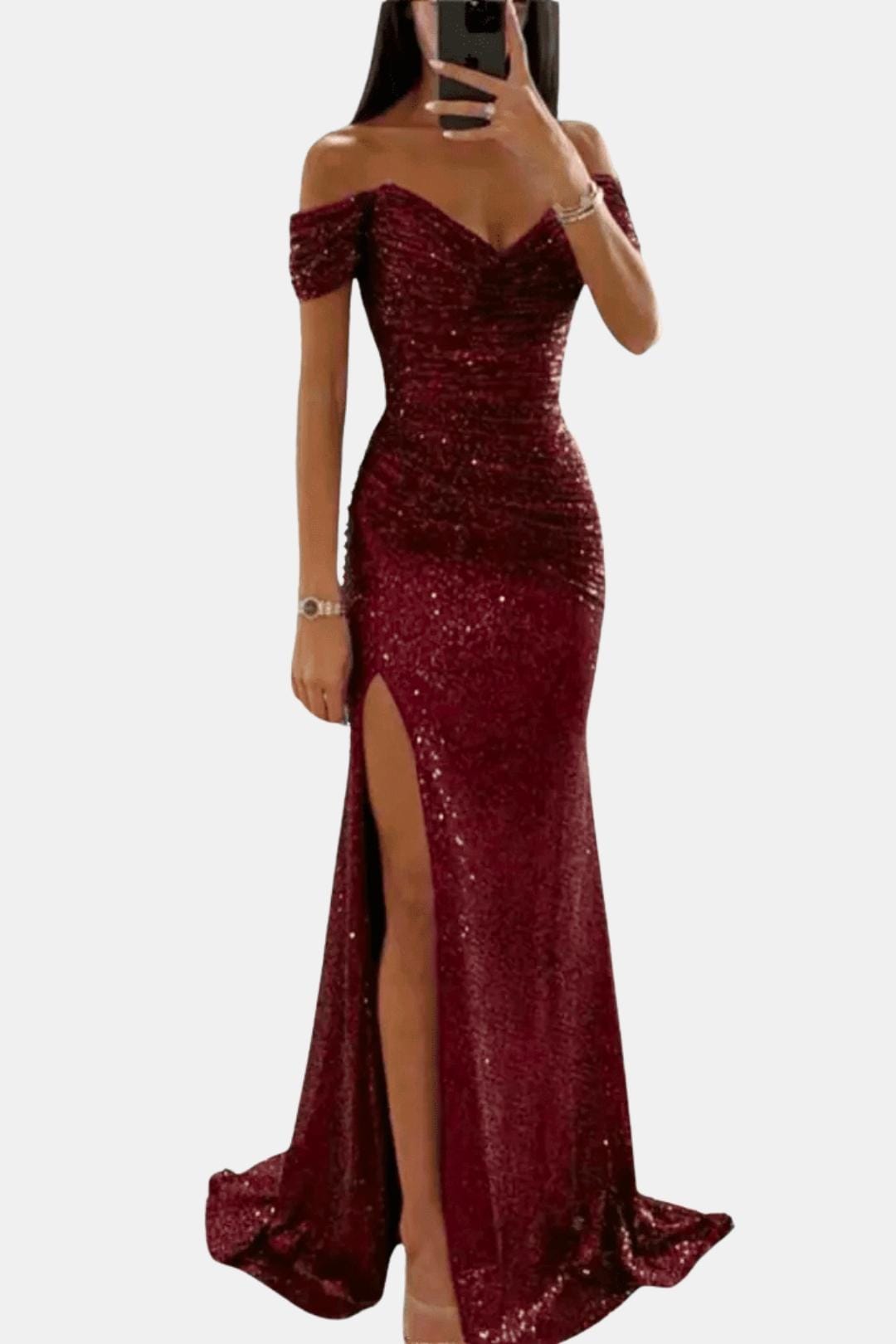 Image of Women's Slit Off-Shoulder Maxi Dress