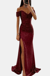 Elegant Sequin Off Shoulder Maxi Dress