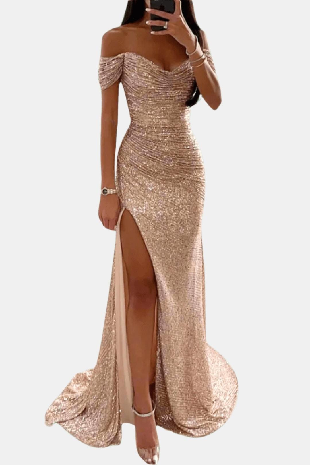 Image of Women's Slit Off-Shoulder Maxi Dress