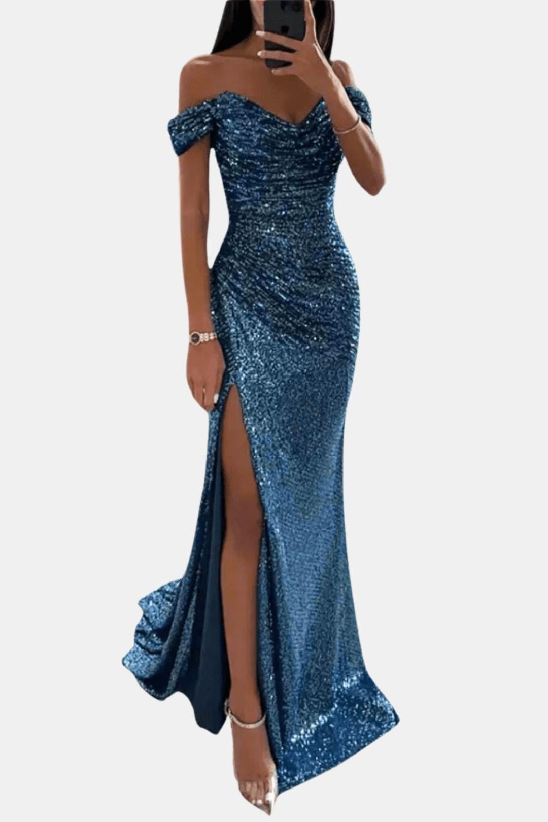 Image of Women's Slit Off-Shoulder Maxi Dress