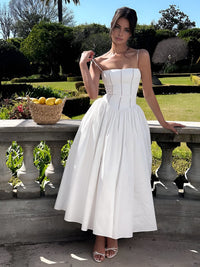 Elegant A Line Square Neck Midi Dress