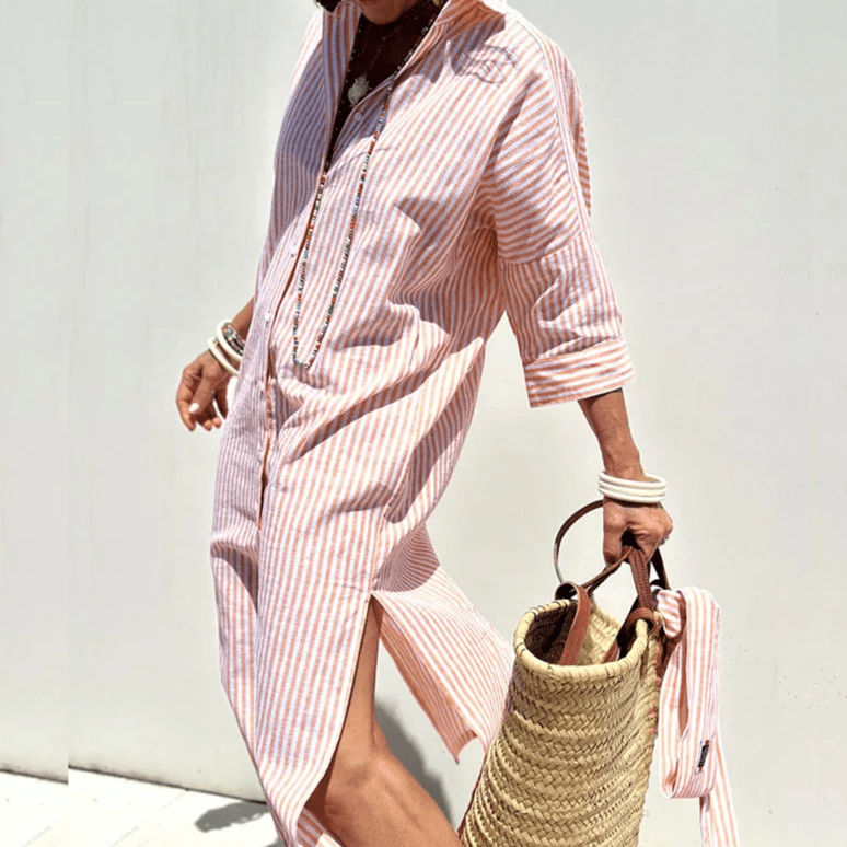 Image of Women's Striped Shirt Midi Dress