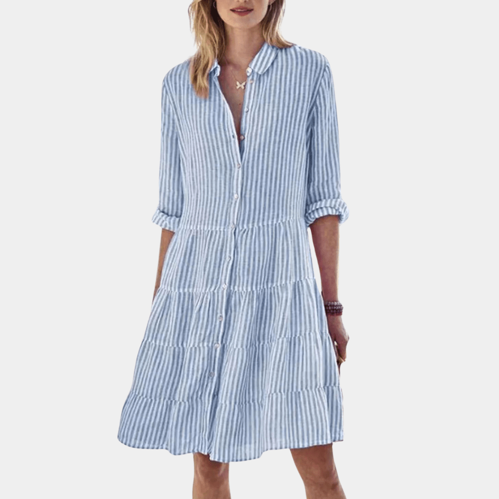Image of Women's Striped Tiered Shirt Mini Dress