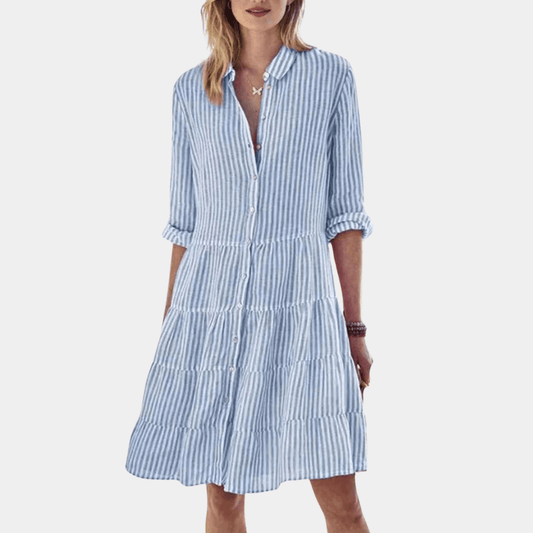 Image of Women's Striped Tiered Shirt Mini Dress