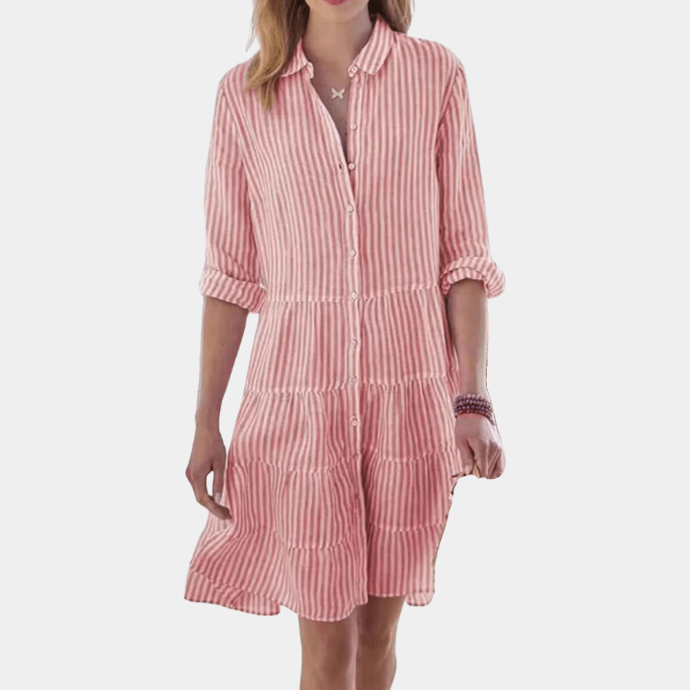 Image of Women's Striped Tiered Shirt Mini Dress