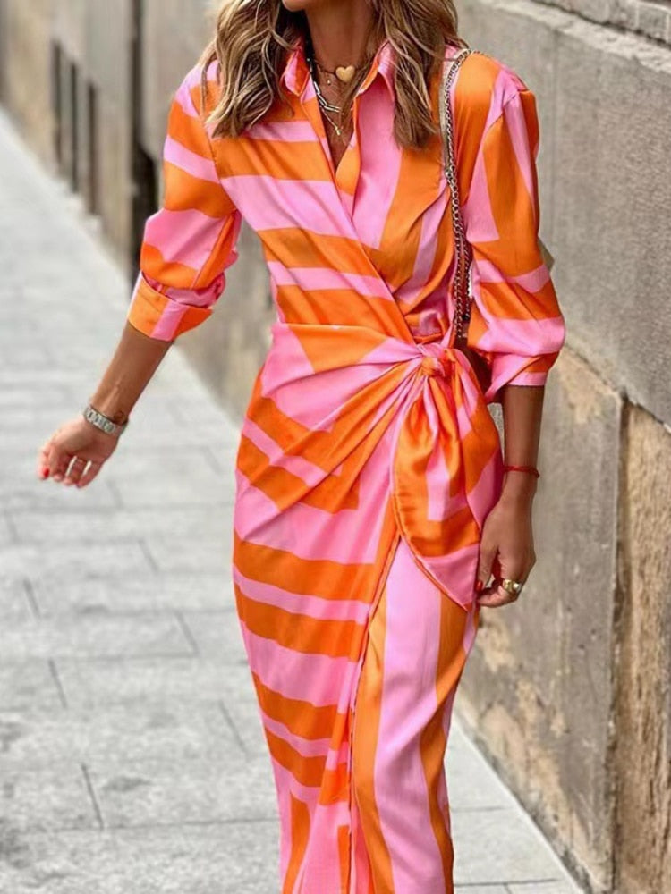 Image of Women's Striped Wrap Midi Dress