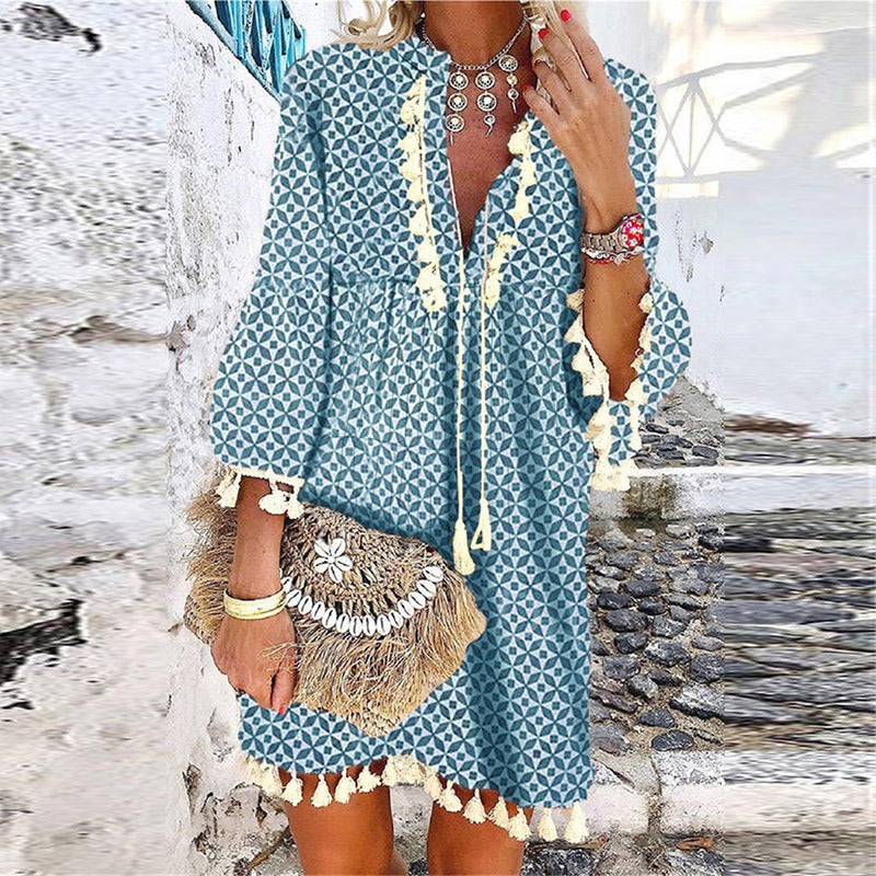 Image of Women's Tassel Boho Mini Dress