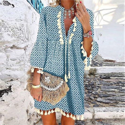 Image of Women's Tassel Boho Mini Dress