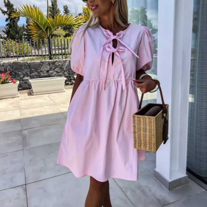 Image of Women's Tie Neck A-Line Mini Dress