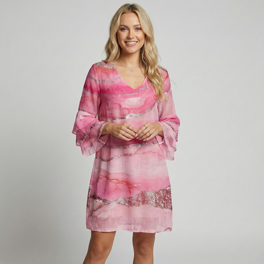 Image of Women's Tiered Sleeve Knee Length Shift Dress