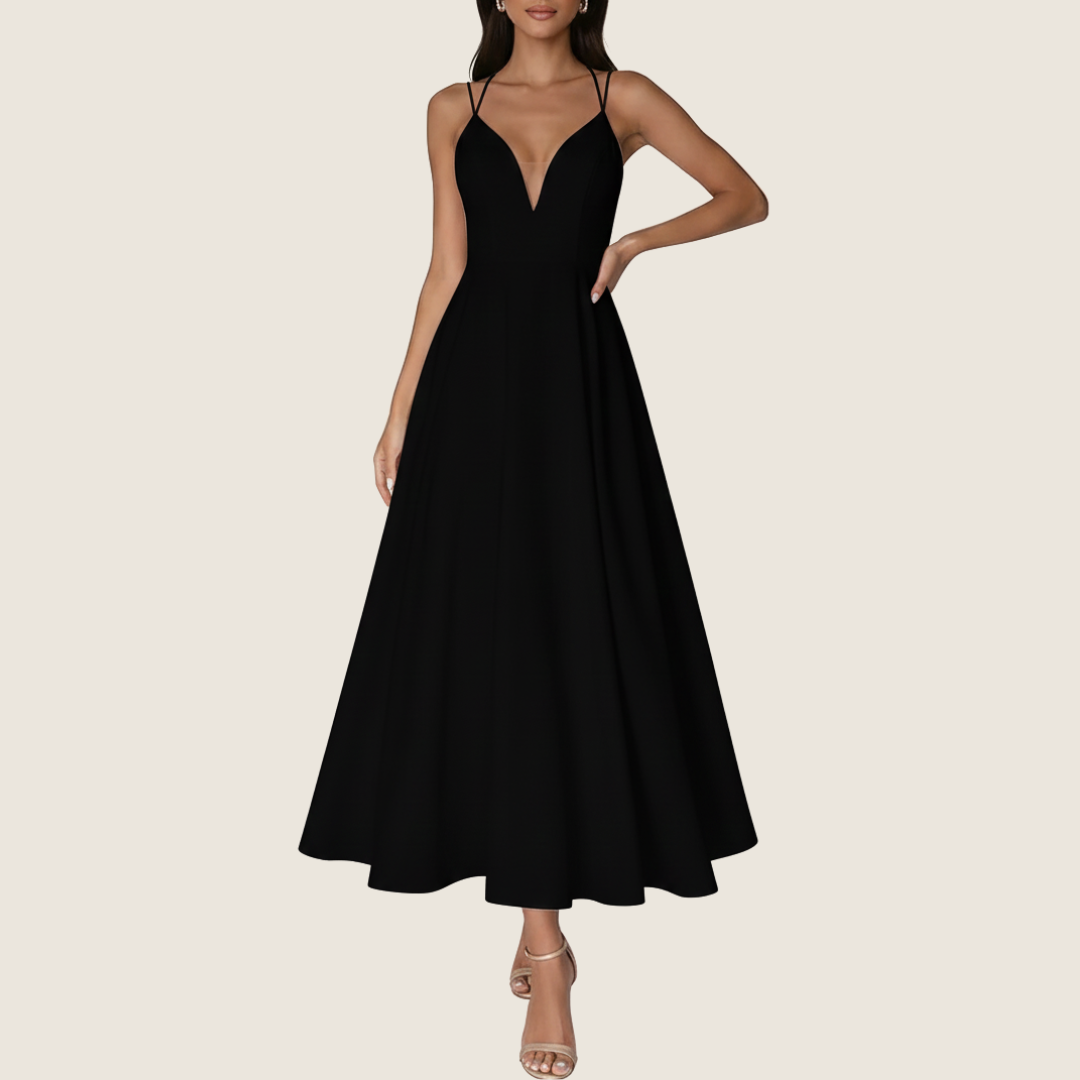 Image of Women's V-Neck A-Line Midi Dress