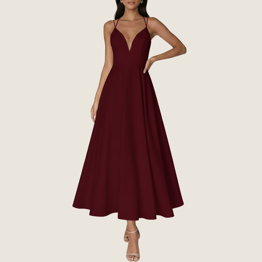 Image of Women's V-Neck A-Line Midi Dress