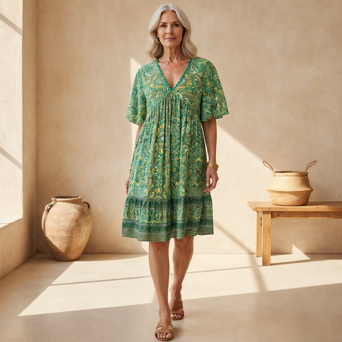 Image of Women's V-Neck Printed Mini Dress