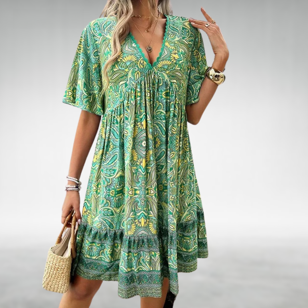Image of Women's V-Neck Printed Mini Dress