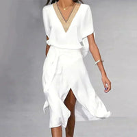Elegant Wrap Midi Dress with V-Neck