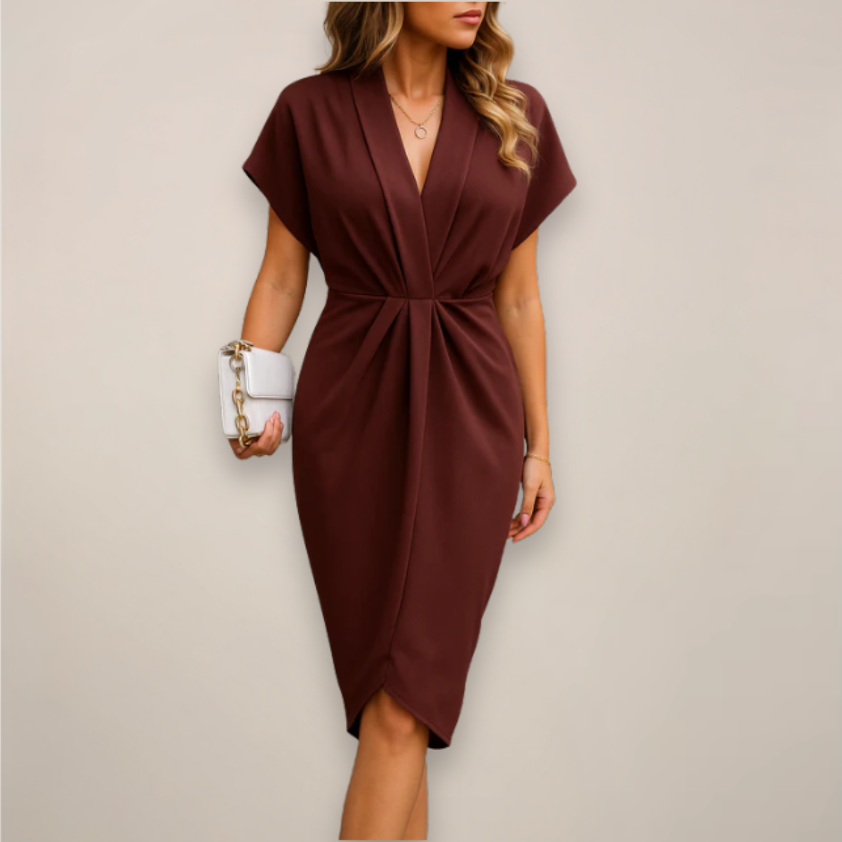 Image of Women's Wrap V-Neck Midi Dress