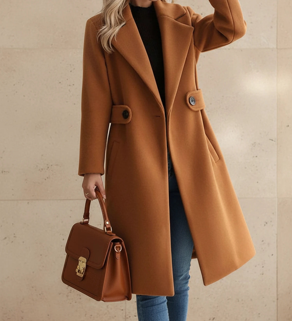 Women's Tailored Belted Coat with Wide Lapel