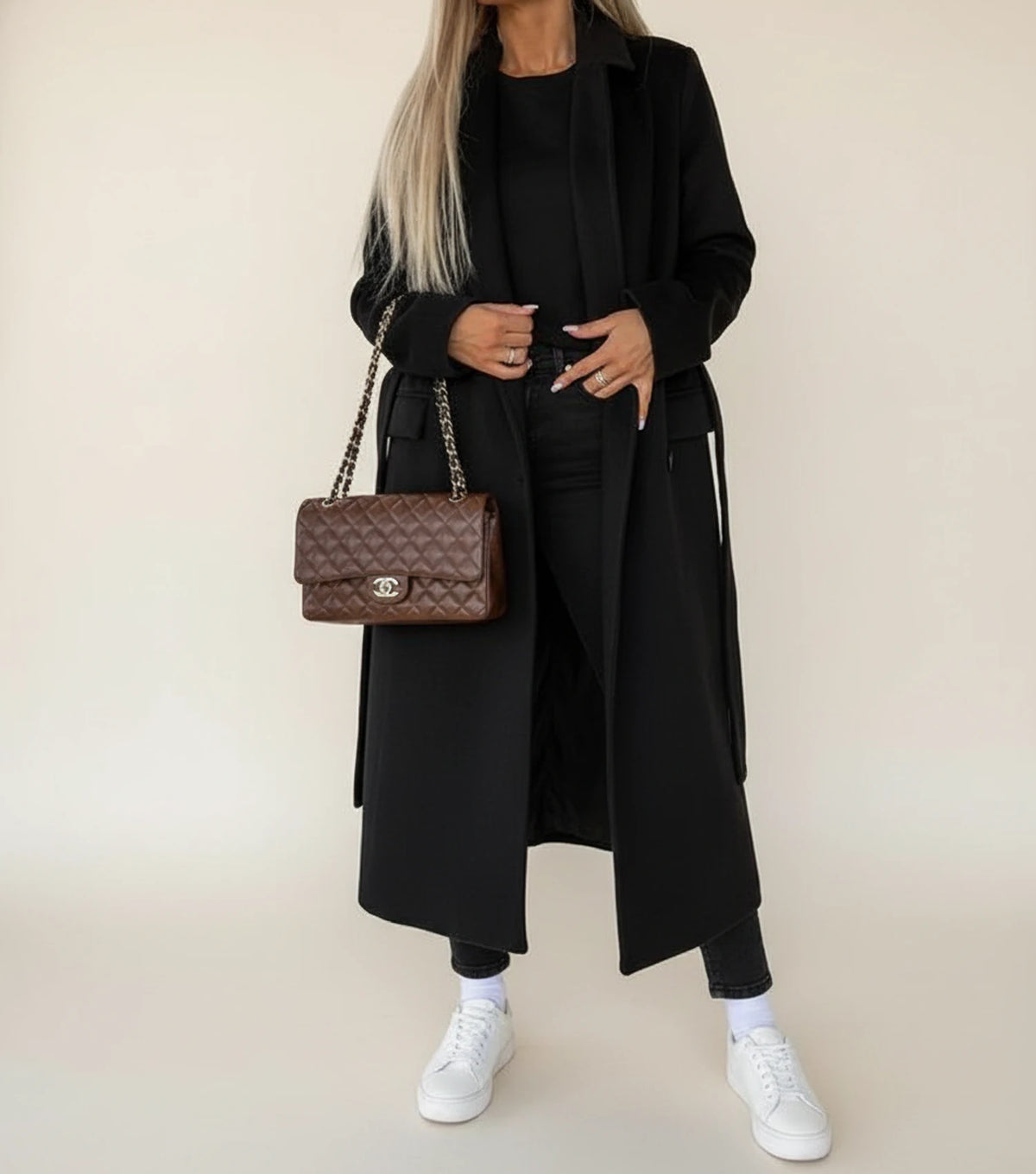 Women's Belted Midi Winter Overcoat