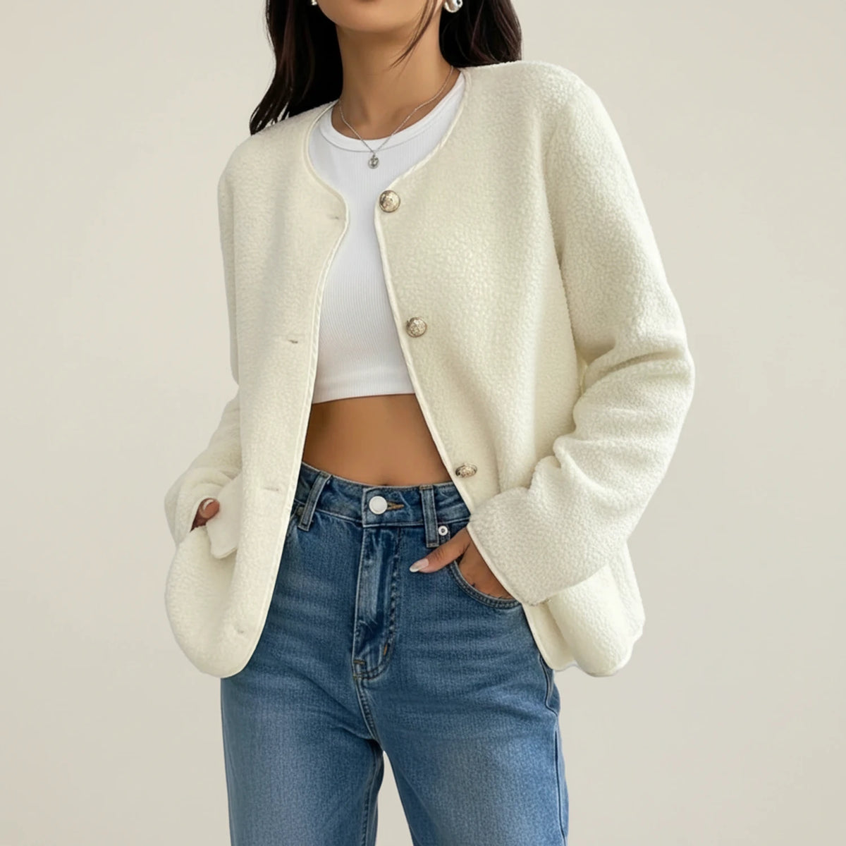 Women's Round Neck Cardigan Jacket
