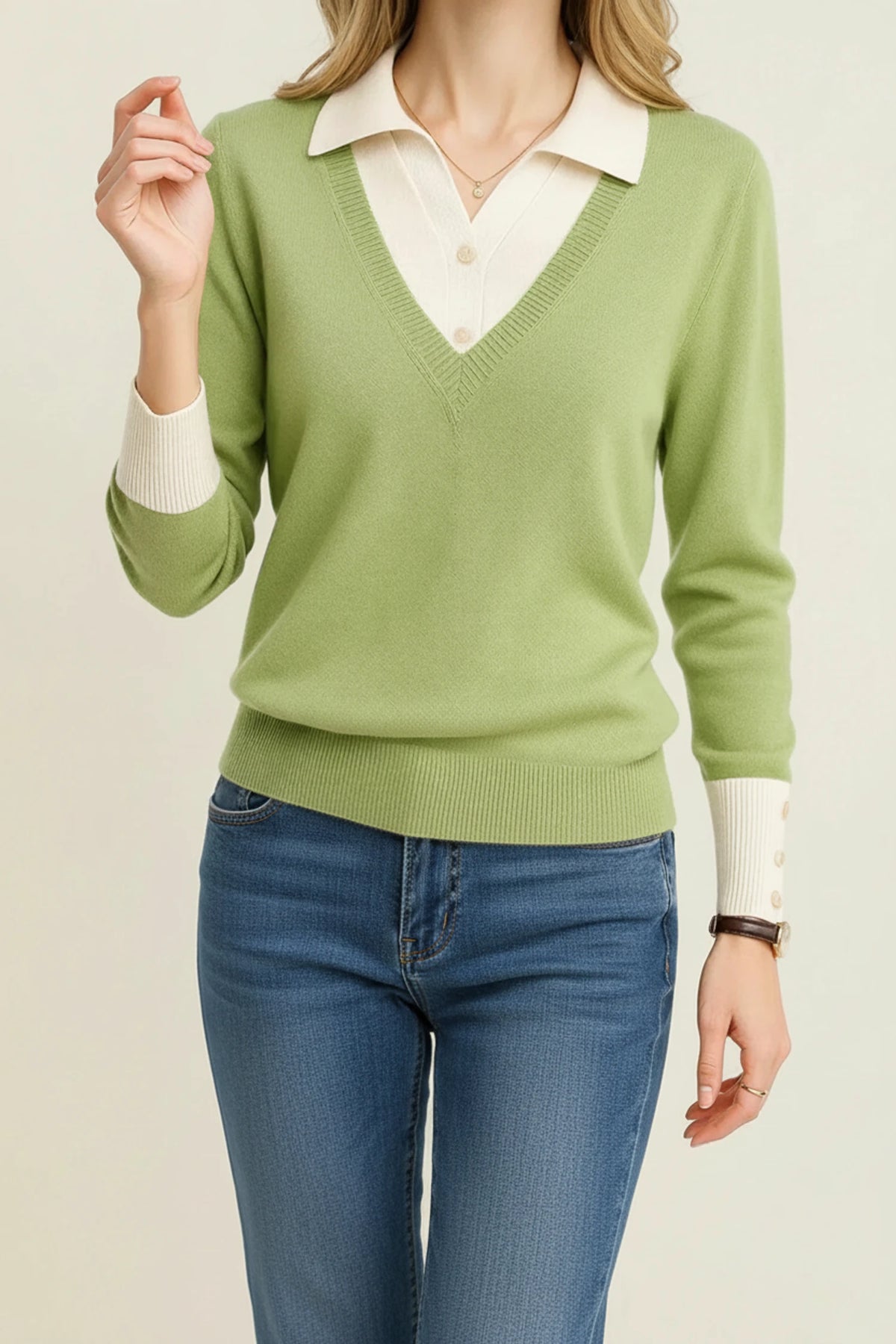 Women's V-Neck Collared Sweater