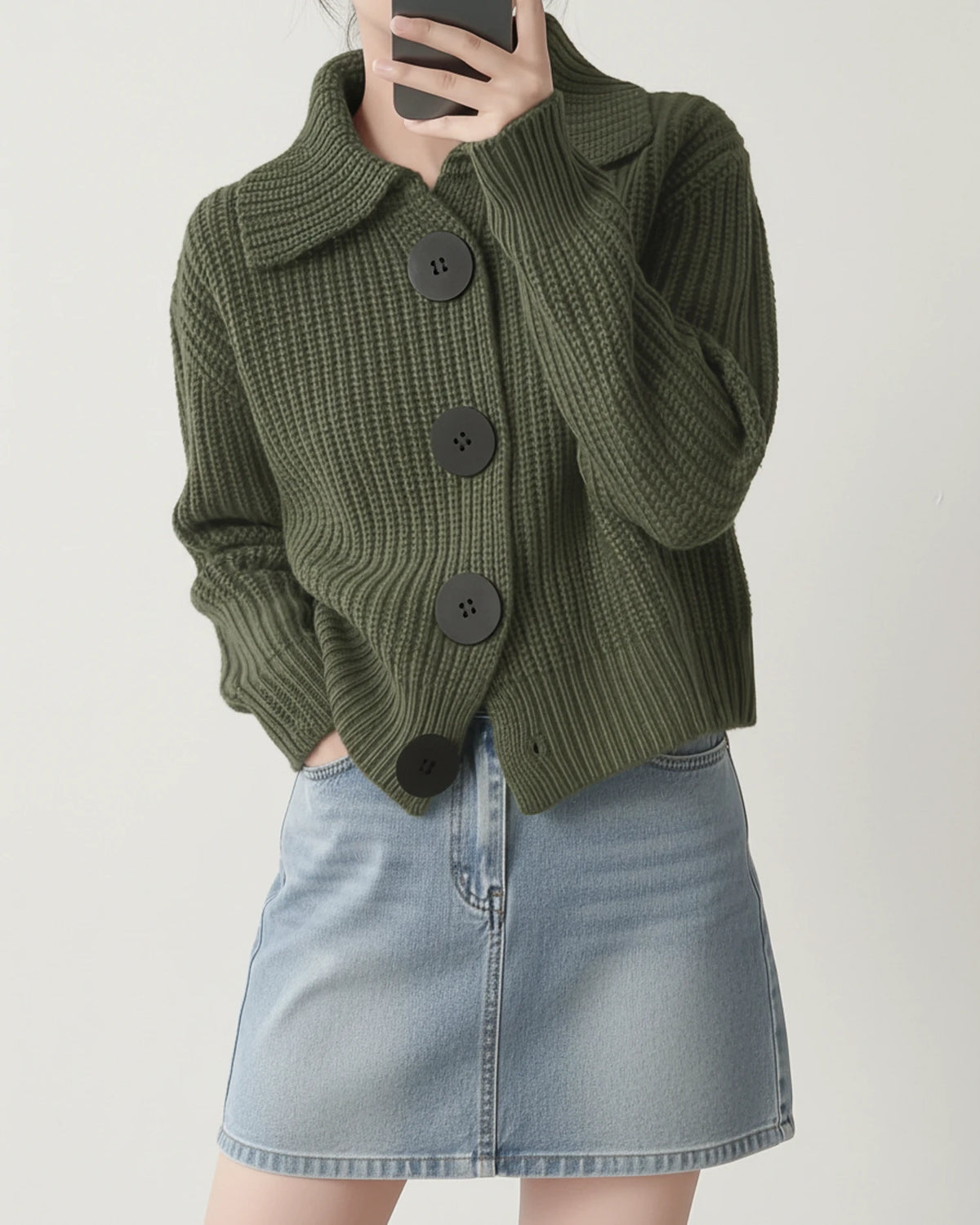 Women's Cropped Knit Collar Cardigan Sweater