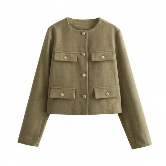 Women's Collarless Cropped Blazer Jacket