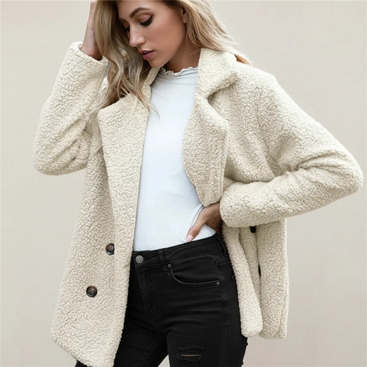 Women's Double-Breasted Teddy Peacoat