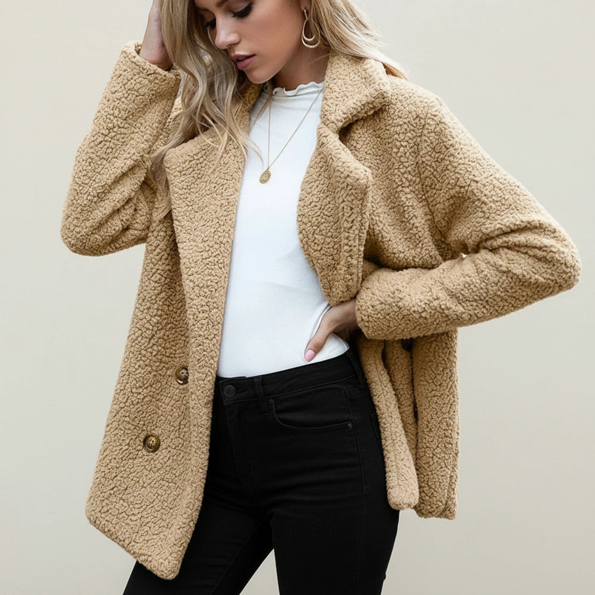 Women's Double-Breasted Teddy Peacoat