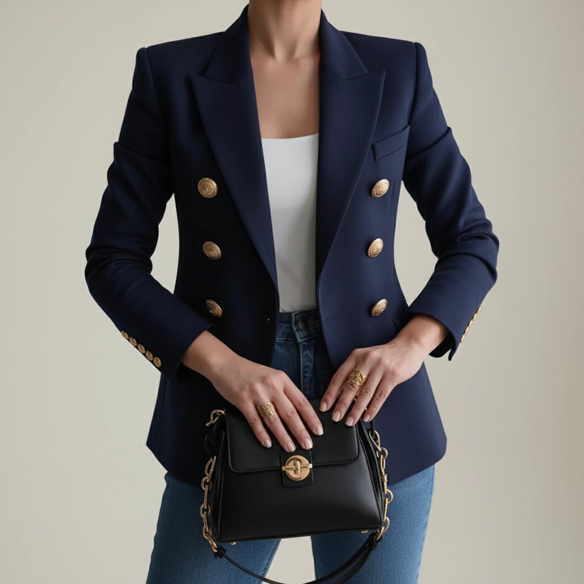 Women's Double-Breasted Tailored Blazer Jacket